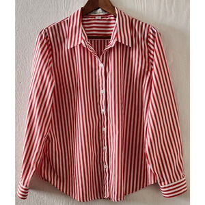 Coldwater Creek Button Front Shirt Red Stripes Casual Workwear Shirt size 14